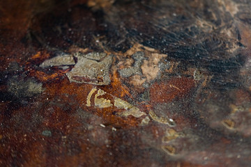 old metal background or texture. Abstract Grunge Decorative Dark Blue, Brown stucco Wall Background. Gloomy Rough Smear Texture. Web Banner or Wallpaper With Copy Space For Design.