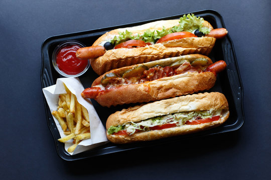 Close up of hot dog. Fast food.