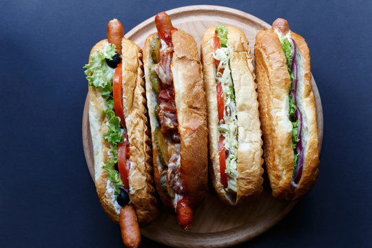 Close up of hot dog. Fast food.