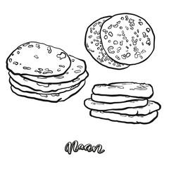 Naan food sketch separated on white