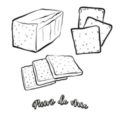 Pain de mie food sketch separated on white