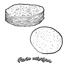 Pane carasau food sketch separated on white