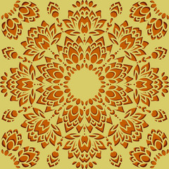 Seamless vector pattern paper cut flowers on sand yellow background. Romantic floral lace wallpaper design. 