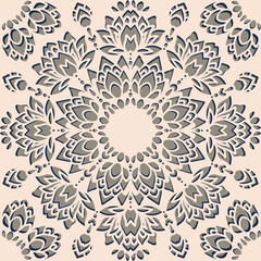 Fototapeta na wymiar Seamless vector pattern with cutout flowers on light pink background. Romantic floral lace wallpaper design. Delicate embroidery fashion textile fabric.