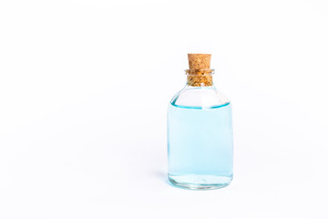Ethyl alcohol in glass bottle isolate on white background, laboraty and hospital object