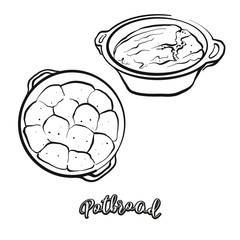 Potbrood food sketch separated on white