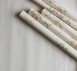 Background for copy space with several roll wallpaper. interior and architectural theme