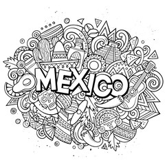 Mexico hand drawn cartoon doodles illustration. Funny design.