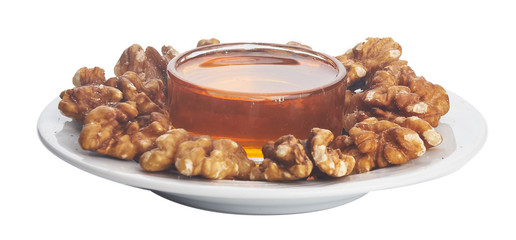 walnut and honey on plate