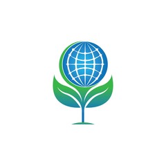 Green Ecological Logo Globe Leaf Icon