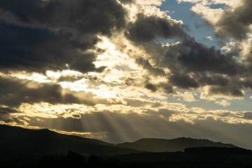 Sunrise or sunset over the hills and meadow. Slovakia