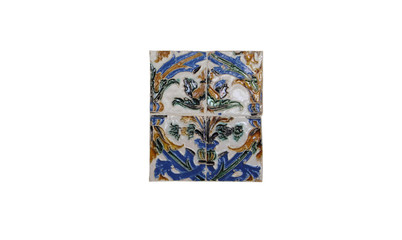 Padrão de painel de azulejos antigos com desenhos de flores