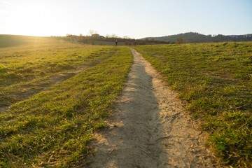 Sunrise or sunset over the hills and meadow. Slovakia