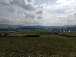 Sunrise or sunset over the hills and meadow. Slovakia