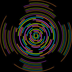 Colorful swirl pattern on a black backdrop, creative multicolored background.