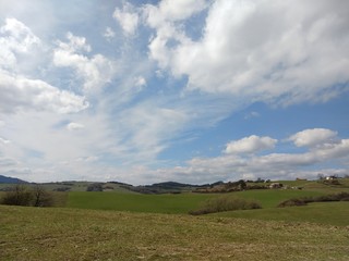 Obraz premium Sunrise or sunset over the hills and meadow. Slovakia
