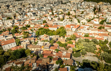 Fototapeta premium Athens / Central Greece / Greece / 08 09 2019: Lanscape view of the Plaka as viewed from the Acropolis in summer