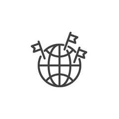 Globe with flags line icon. linear style sign for mobile concept and web design. Global business success outline vector icon. Symbol, logo illustration. Vector graphics