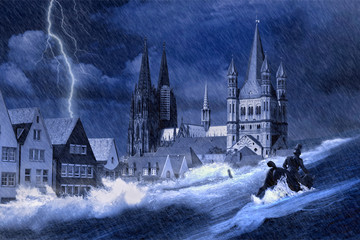 Die Welt geht unter, Sintflut in Köln - obrazy, fototapety, plakaty