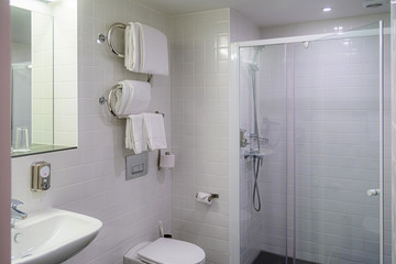 Beautiful interior in white color of bathroom in a modern house