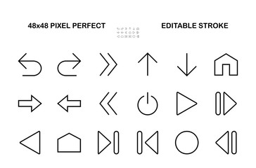 Set of line arrows, directions, arrows, contains icons such as pause, continuation, directly, to the right, Editable stroke. 480x480, On a white background, Vector illustration