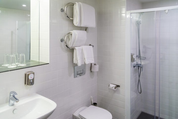 Beautiful interior in white color of bathroom in a modern house