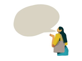 Hand drawn vector stock abstract graphic illustration with young girl character design buy and talk isolated on white background