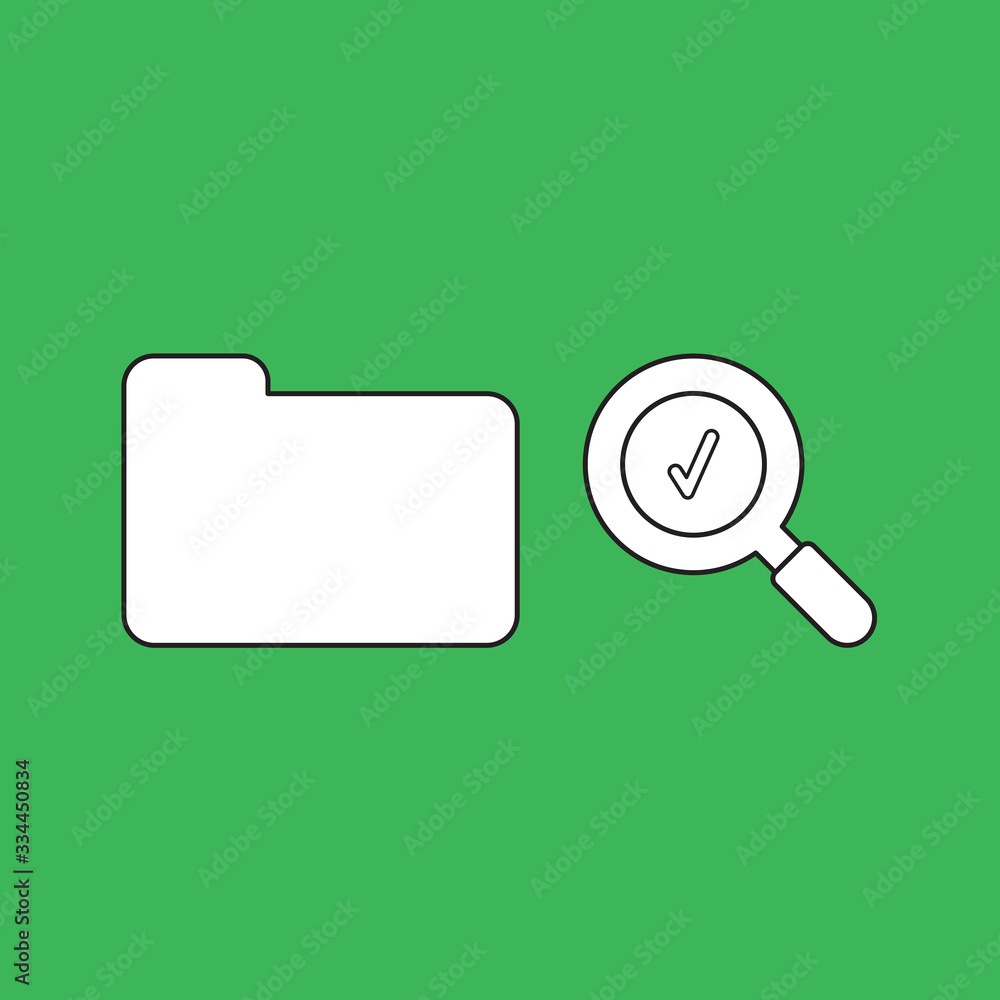 Poster vector illustration concept of closed folder and magnifying glass with check mark.