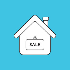 Vector illustration concept of house with sale word written on hanging sign.