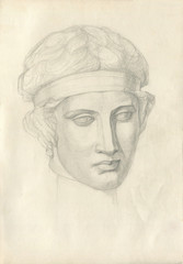 Educational drawing gypsum head portrait Diadumen. Lead pencil on paper