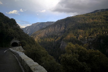 Beautiful sunset light panorama at Yosemite