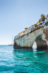 Cliff arched into the turquoise waters off of the northern coast of Zakynthos