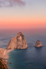 Incredible sunset view of rocky cliffs on the west coast of Zakynthos