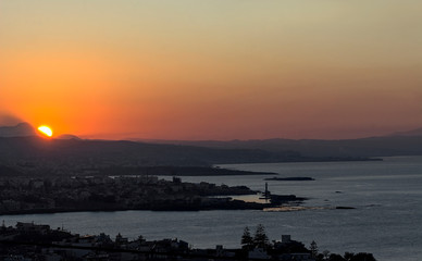 View of Chania at sunset, Crete, Greece