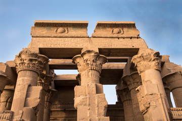 Kom Ombo Temple, also known as Temple of Sobek and Haroeris is in ruins, but it is imposing,...