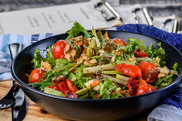 Blue Cheese Salad with 5 Seeds, Pears, Walnuts and Roast Capsicums