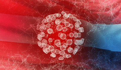 Medical virus molecular concept with flag of Austria. Waved highly detailed close-up 3D render.