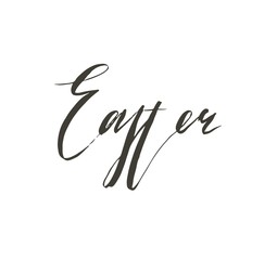 Hand drawn vector abstract graphic scandinavian Happy Easter cute greeting card template with Easter calligraphy lettering phases text isolated on white background