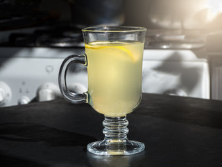 Antiviral drink with lemon, honey and ginger root, strengthening of immunity concept