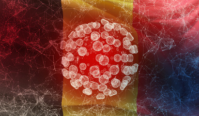 Medical virus molecular concept with flag of Belgium. Pandemic 3D illustration.