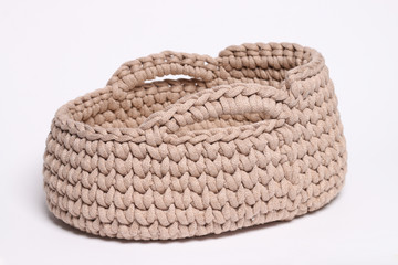 handmade crocheted baby basket, knitted yarn