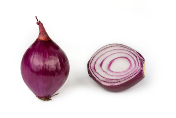 Food red onion cut in half for cooking