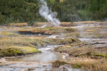 Geysir district, a geothermal area in the south part of Iceland - Golden Circle