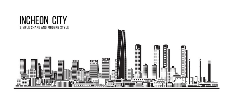 Cityscape Building Abstract Simple shape and modern style art Vector design - Incheon city
