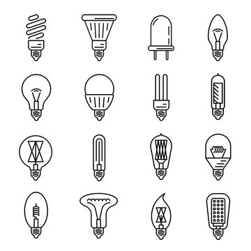 Light bulb line art icon set, illuminating home, office, building