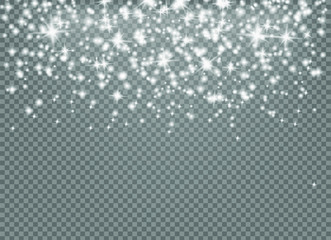 Fototapeta na wymiar Falling stars effect on checkered background.Gold and silver glittering stars in a white cloud of dust.Sparkling magical stardust particles.Explosion in the universe.
