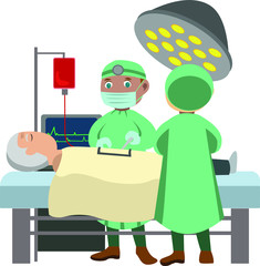 Old man having surgery with doctor team wearing complete operational surgical clothes 
