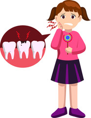 Young female enjoys her lollipop and her teeth hurt 