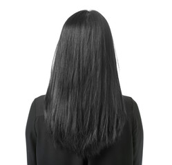 Naklejka premium Young Asian woman with beautiful hair on white background