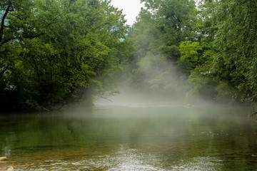 Fototapeta na wymiar River in Bosnia during a cold foggy morning